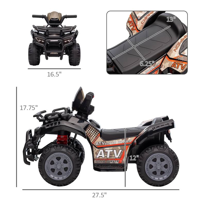 Four-Wheel Beach Car for Kids, Black Ride on Motor Vehicle Toy with Music, Battery Powered Electric Vehicle for Lawn