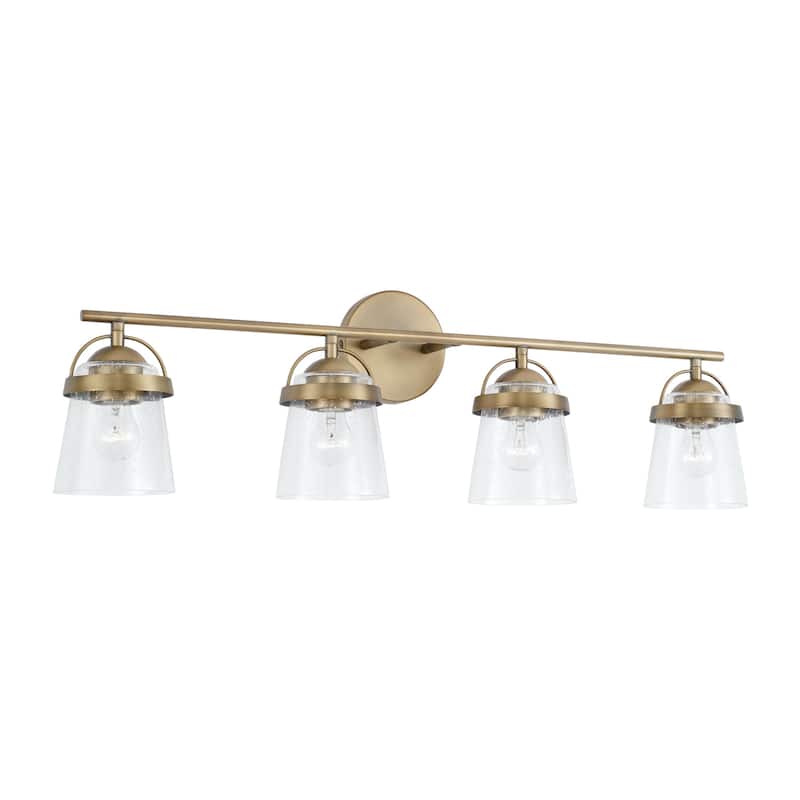 Madison 4-light Bath/ Vanity Fixture w/ Clear Seeded Glass - Aged Brass