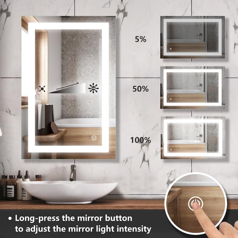 LED Bathroom Vanity Mirror Wall Mounted Anti-Fog Dimmable Mirror Vertical & Horizontal Hang
