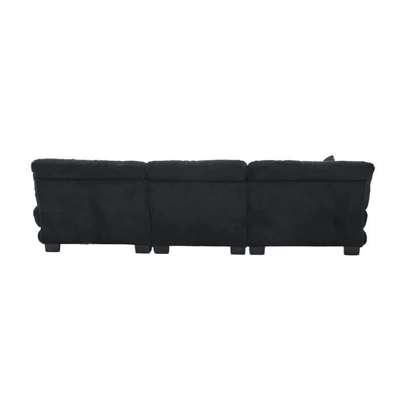 Pelletized Velvet U-shaped Sectional Sofa Modular Chaise Lounge Couch with 2 Ottomans, Deep Seat, Bolster Arms and Pillows