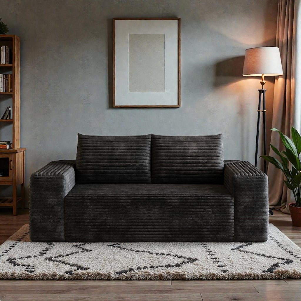 63" Corduroy 2-Seater Sofa, Deep Seat Comfy Loveseat Couch, No-Assembly Soft Fabric Sofa for Living Room & Apartments