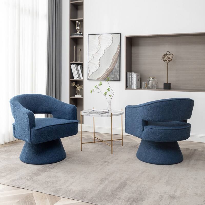 SEYNAR Modern Glam Open Back Velvet Upholstered Round Swivel Accent Arm Barrel Chair for Living Room Set of 2