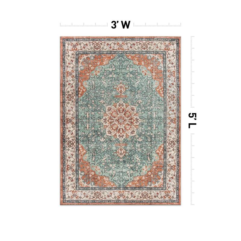 World Rug Gallery Traditional Oriental Medallion Washable Non Slip Area Rug
