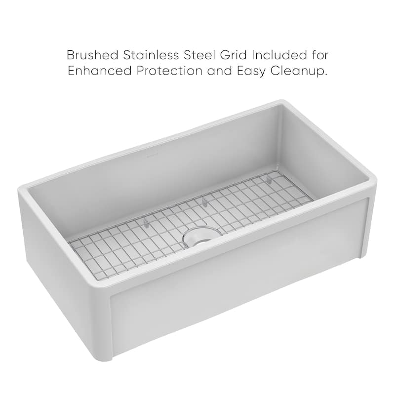 Reversible Fireclay Kitchen Sinks With Grid Three Edge Frame, Plain Front Apron