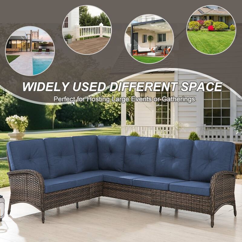 Gymojoy L-Shaped Outdoor Sectional Sofa Set with Rocking Chairs & Side Table