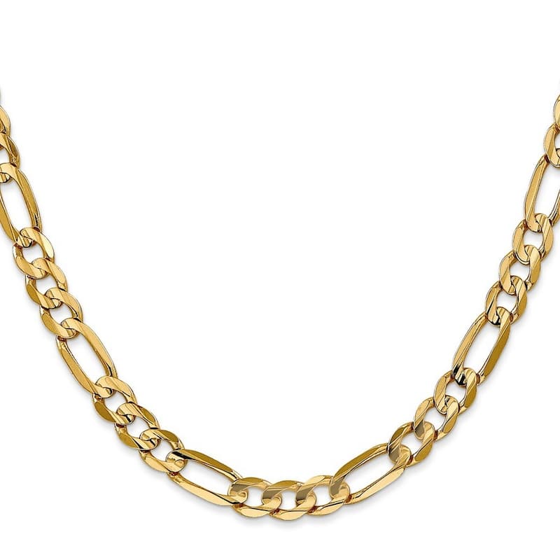 Curata 14k Yellow Gold Solid Polished 6mm Concave Open Figaro Chain Bracelet Lobster Claw