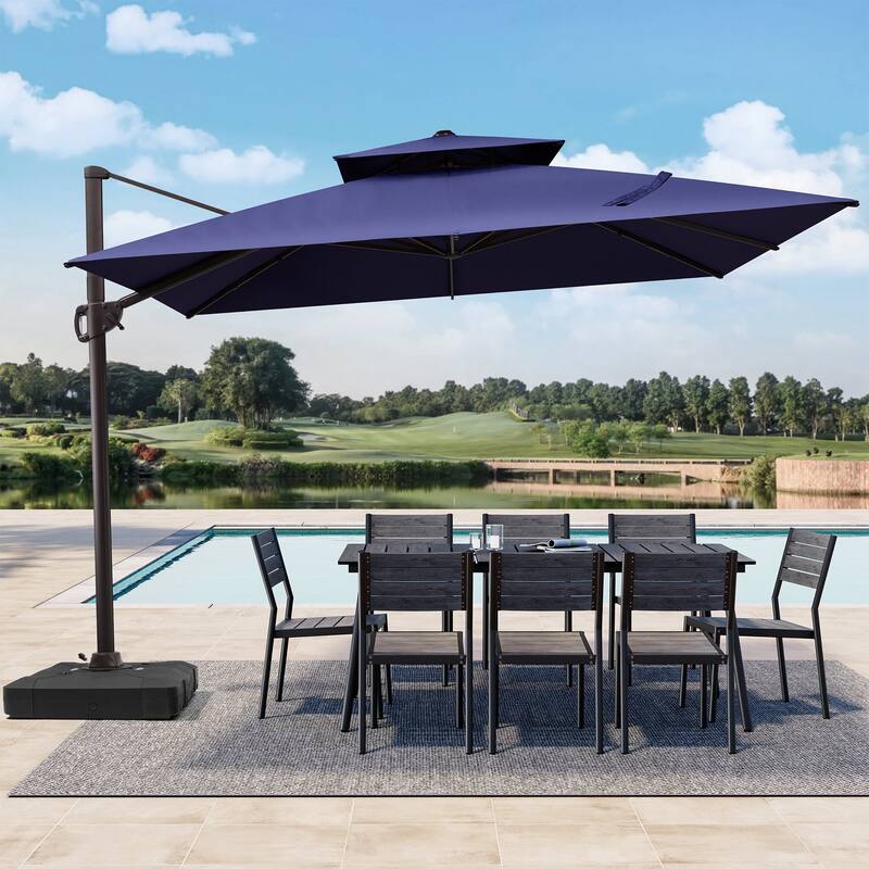 Outdoor Square 360 Degree Rotation Patio Cantilever Offset Umbrella with Base