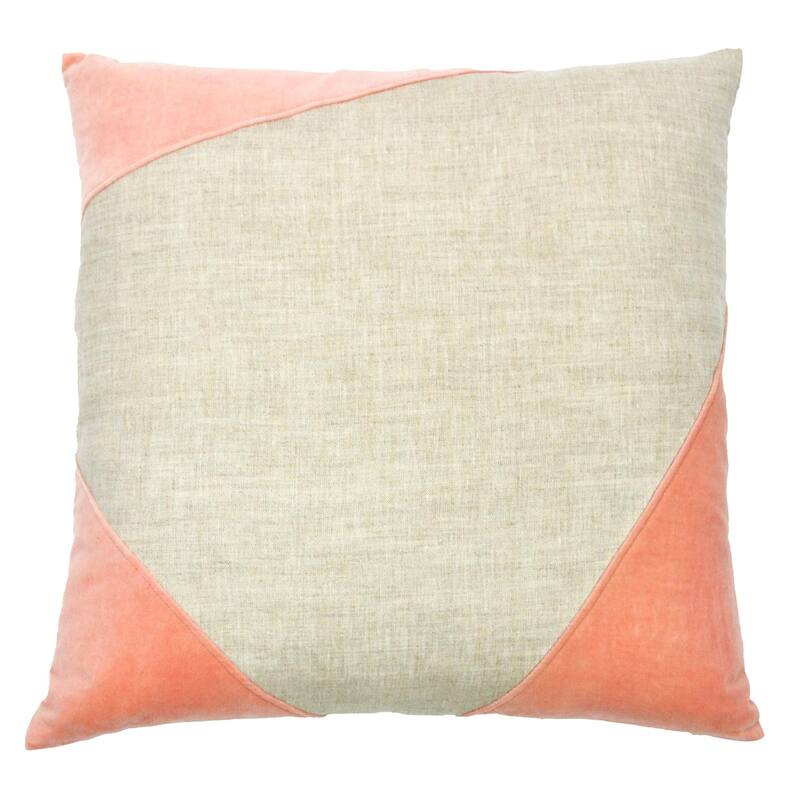 Jiti Indoor Mid-Century Modern Triangle Patchwork Mixed Media Linen and Velvet Square Throw Pillows Cushions - Pink/Natural