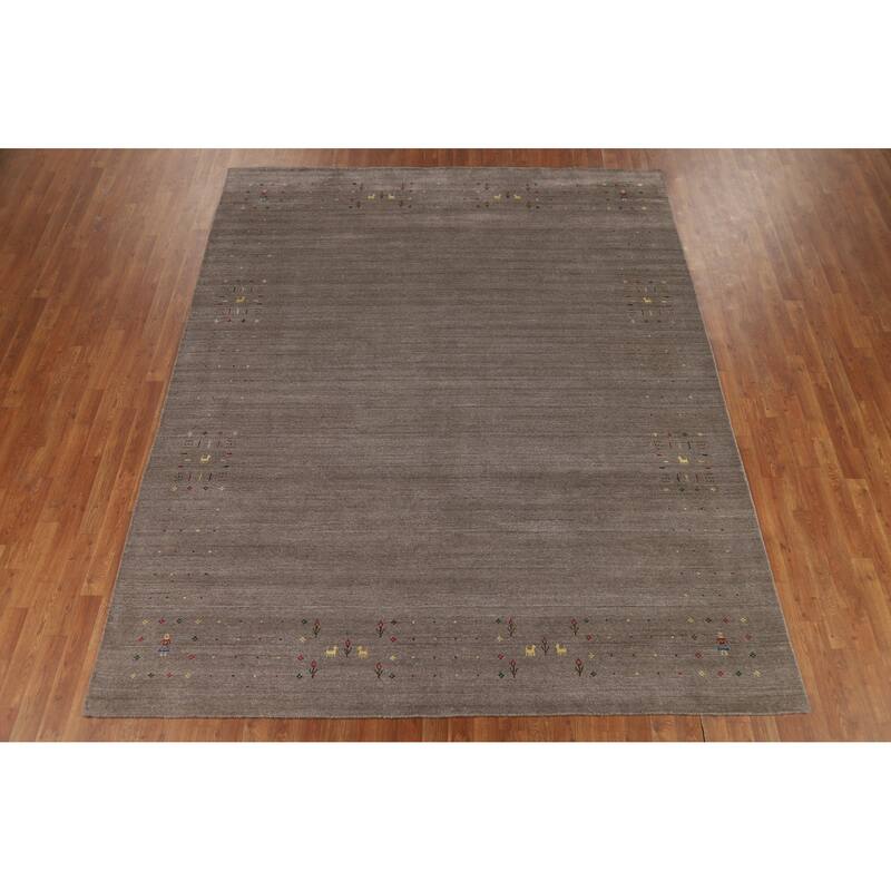 Brown Tribal Gabbeh Oriental Area Rug Hand-Knotted Wool Carpet - 7'10" x 9'7"