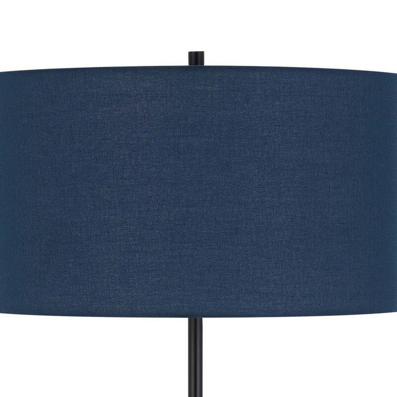 Sie 59 Inch Floor Lamp, Navy Blue Linen Shade, Round Base, Black Metal Pole
