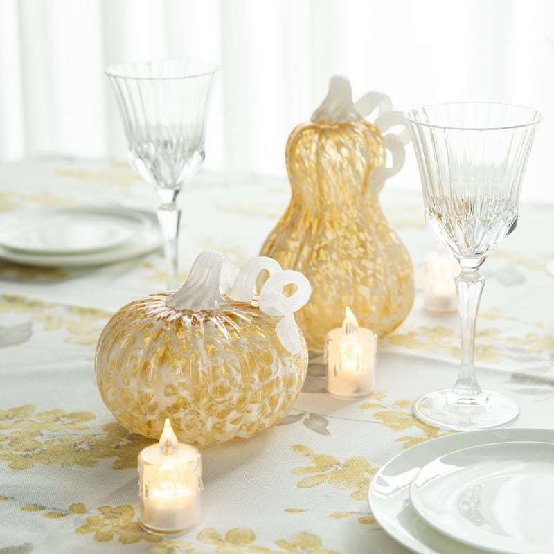 Glitzhome Fall Harvest Amber Dots Glass Pumpkin Thanksgiving Decorating