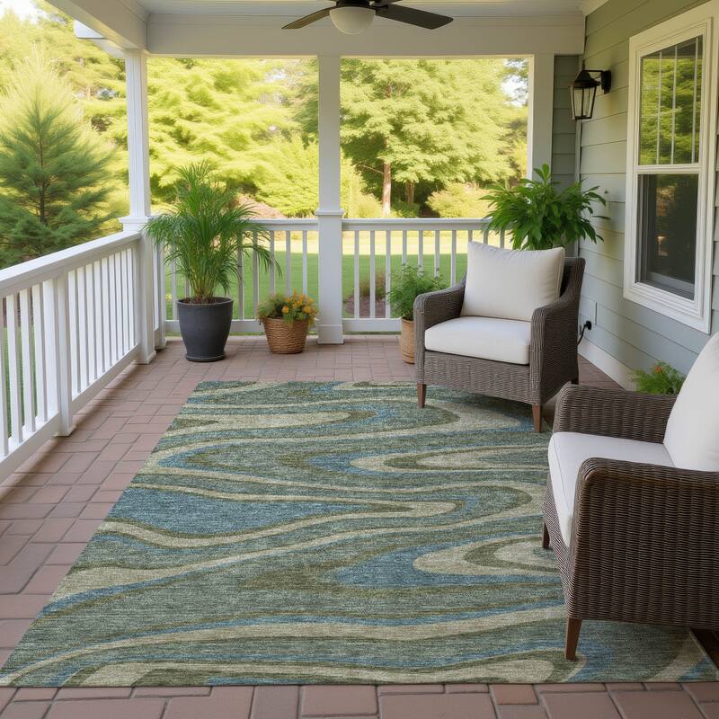 Machine Washable Indoor/ Outdoor Abstract Busey Chantille Rug - Basil - 2'6" x 3'10"