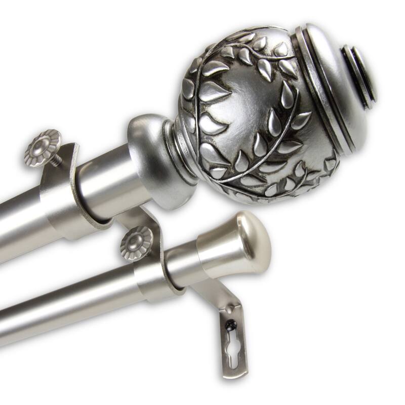 InStyleDesign Cascade 1 inch Diameter Adjustable Double Curtain Rod - 66 to 120 inches - satin nickel