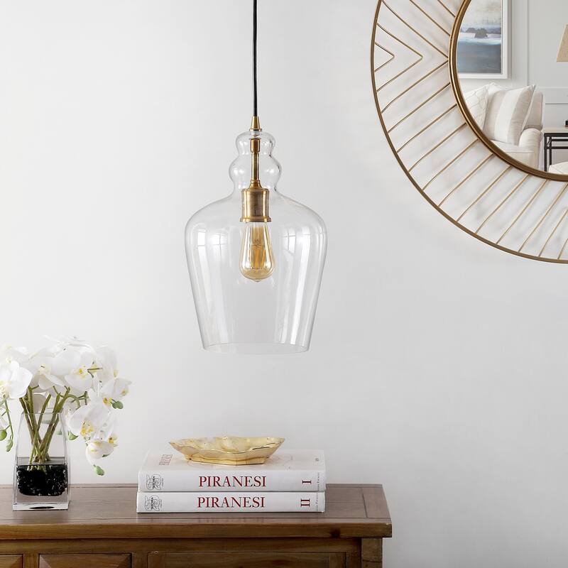 SAFAVIEH Lighting Reka Glass Led Adjustable Pendant - 9" W x 9" L x 17-89" H - 9Wx9Dx89H - Brass