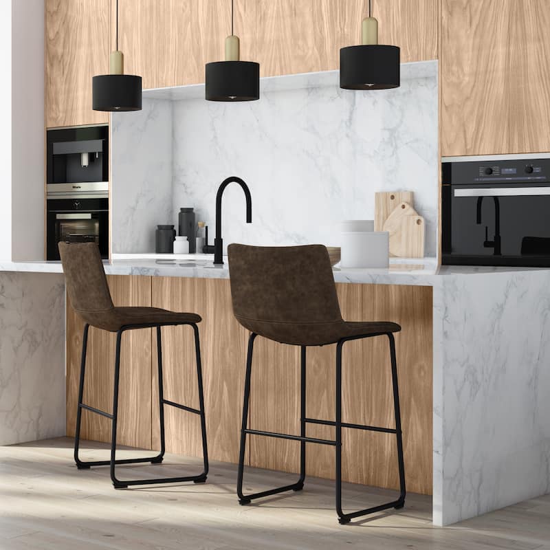 WYNDENHALL Adrienne Mid Century Modern Bar Stool (Set of 2) - 21.53" D x 19.49" W x 39.37"H - Distressed Brown