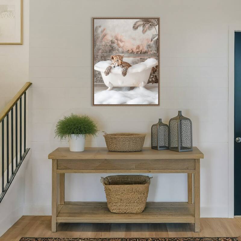 Leopard Bubble Delight by Niky Rahner Framed Canvas Wall Art