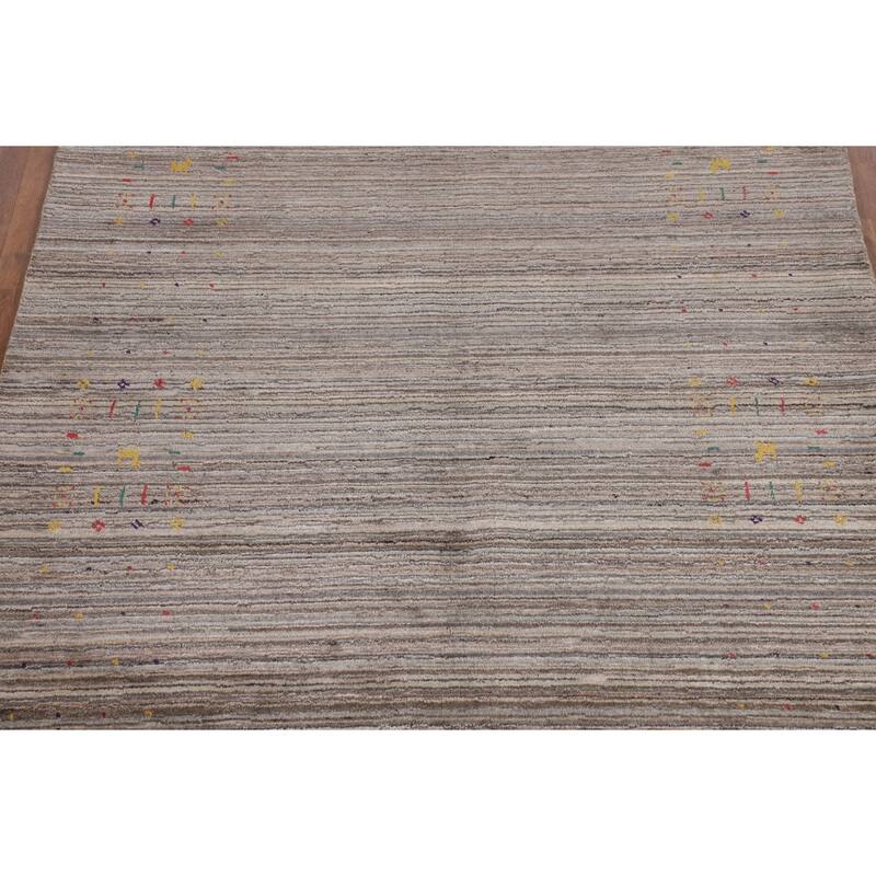 Striped Tribal Gabbeh Oriental Area Rug Hand-Knotted Wool Carpet - 5'0" X 8'5"