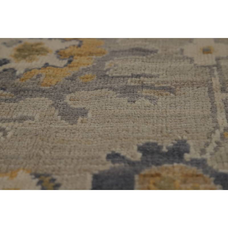 Vegetable Dye Oushak Turkish Area Rug Handmade Grey Wool Carpet - 5'9" x 9'2"