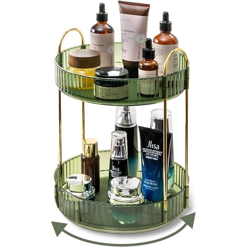 360 Rotating Makeup Organizer for Vanity,2 Tier Large Capacity Cosmetics Skincare Organizers - 9"D x 9"W x 18"H - Green