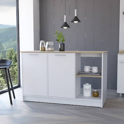 Modern Kitchen Island Cart with Spacious Storage, 4 Shelves & 2 Cabinets