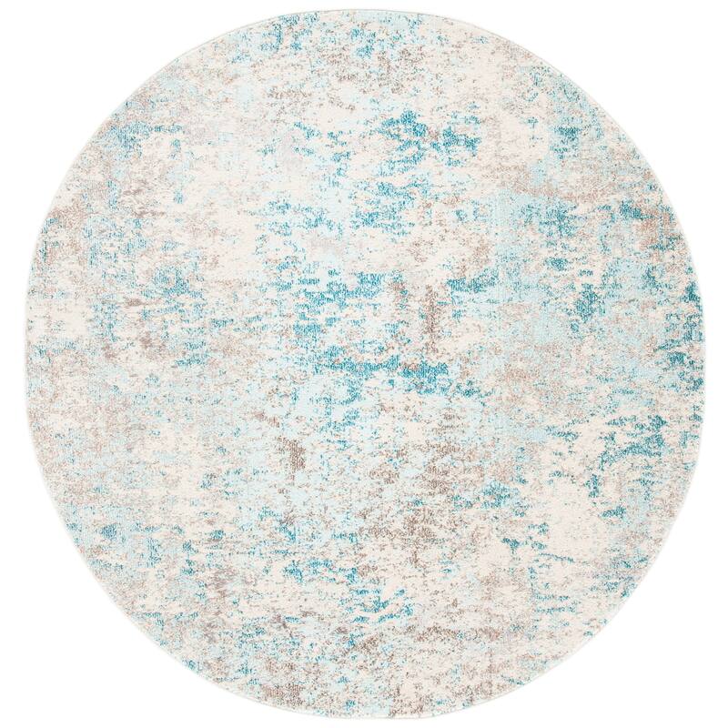 SAFAVIEH Madison Katrein Modern Abstract Rug - 6'7" x 6'7" Round - Ivory/Teal