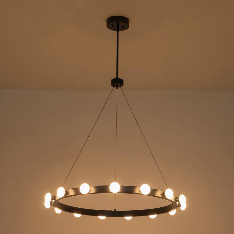 Rezz Black Modern Wagon Wheel LED Large Chandelier - 33.86 in. W x 32.68 in. H x 33.86 in. D