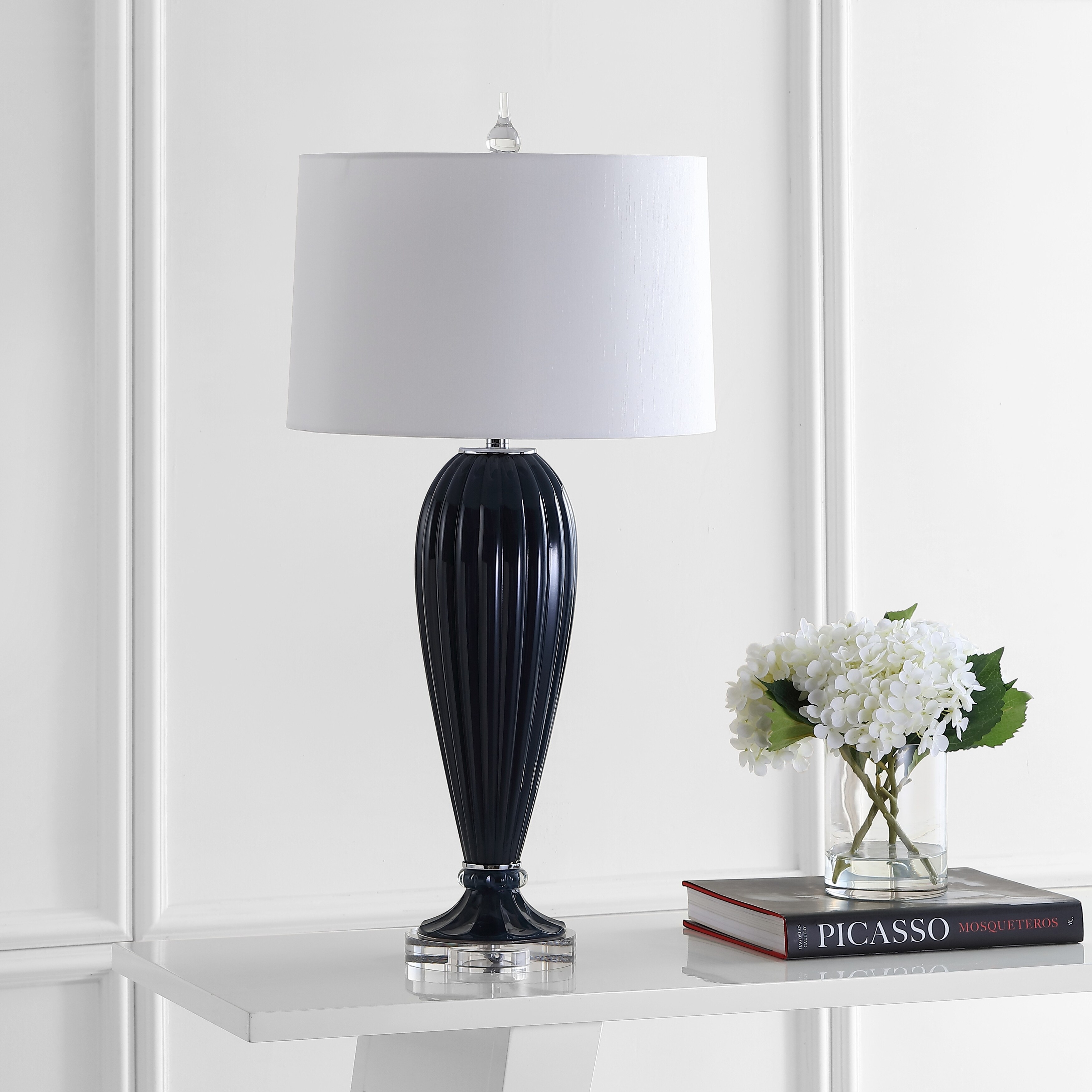 Rae 26.5 in. Clear/Black Glass/Metal LED Table Lamp