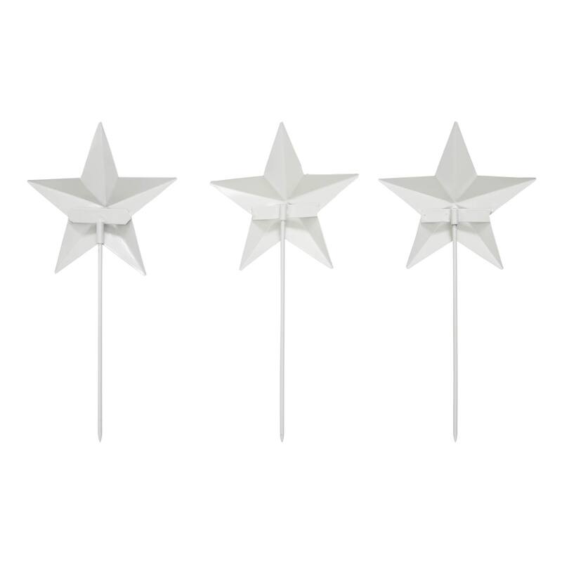 Painted Metal American Flag Theme Star on Pick Set of 3 12x5.5
