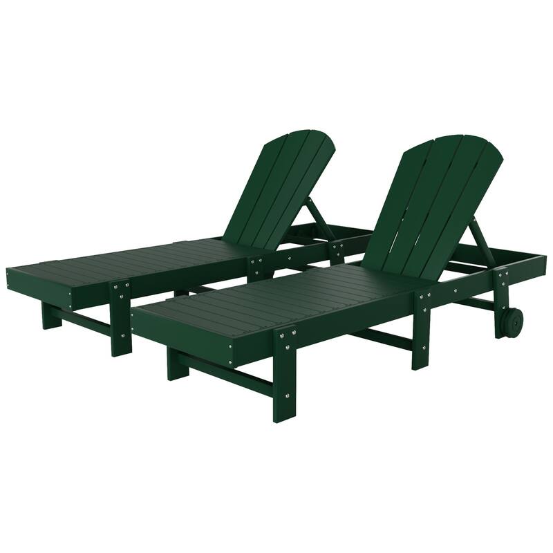 Polytrends Laguna Hdpe All Weather Outdoor Patio Pool Reclining Armless Chaise Lounge With Wheels (Set Of 2)