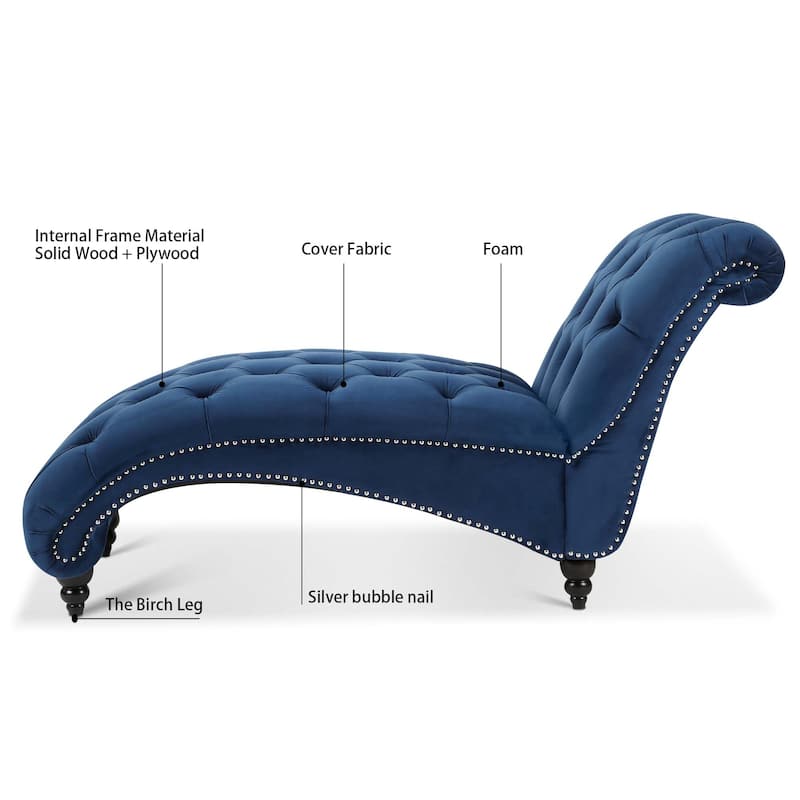 Blue Modern 27.17" Upholstered Buttons Tufted Chaise Lounge Chair with Solid Wood Frame and Nailheads