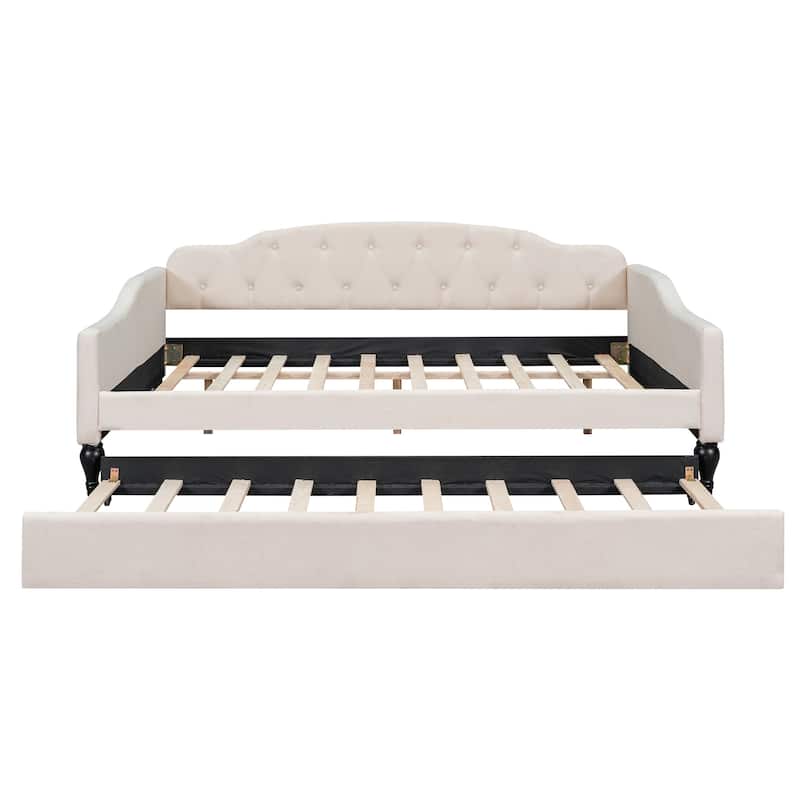 Multifunctional Design Full Size Upholstered Tufted Daybed with Twin Size Trundle for Bedroom