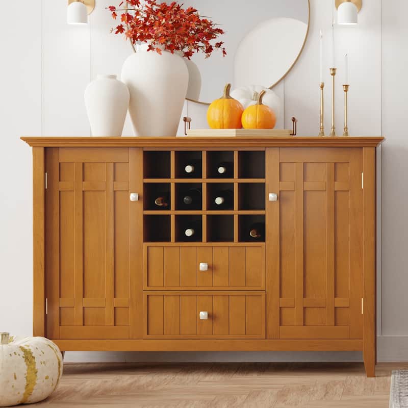 WYNDENHALL Freemont SOLID WOOD 54 inch Wide Transitional Sideboard Buffet and Wine Rack - 54 W x 17 D x 36 H - Light Golden Brown
