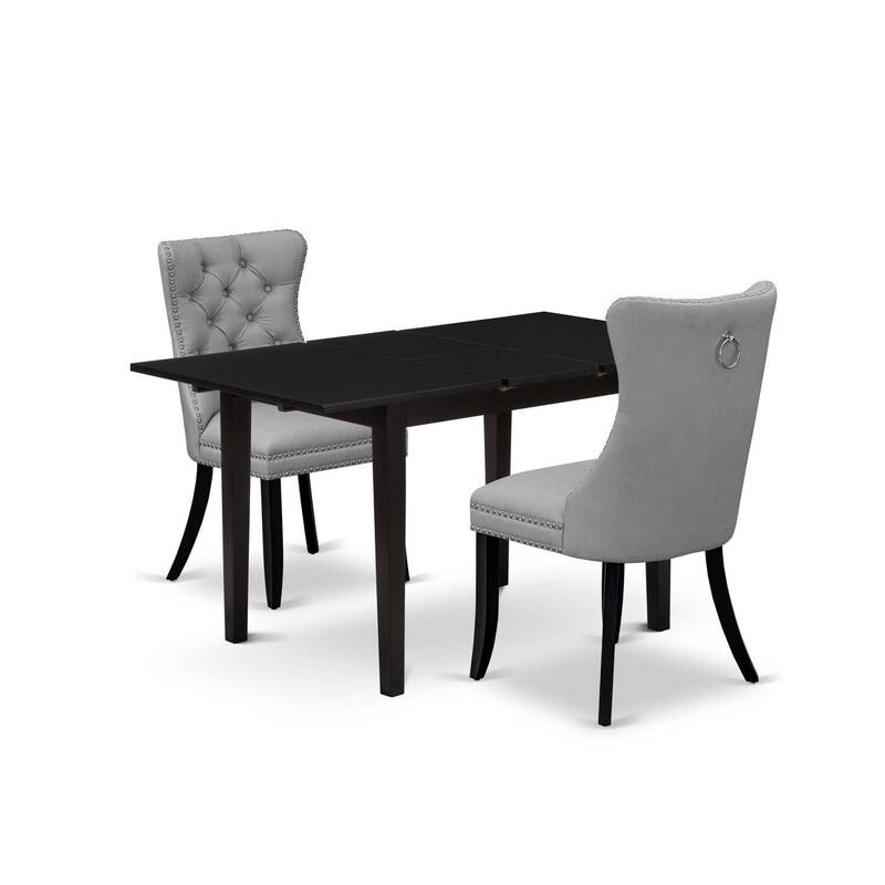 HomeStock 3-Pc Black Finish Rectangular Solid Wood Top with Butterfly Leaf Dining Table Set