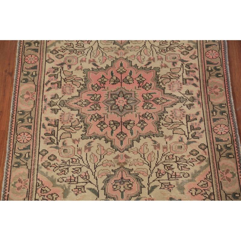 Pink & Beige Floral Tabriz Persian Foyer Rug Handmade Wool Carpet - 3'3"x 4'10"