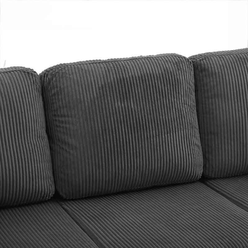 L-Shaped Sectional Sofa with Pull-Out Storage,Ottoman & Pillows 3-Seat with USB Charging,Cup Holder, Convertible Design