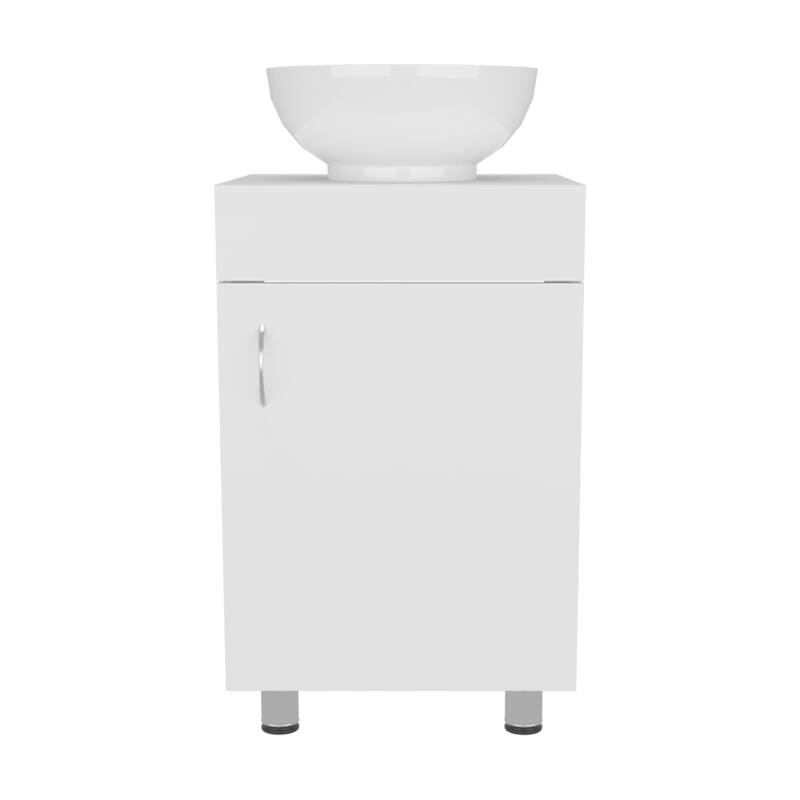 18" Wide Free Standing One Door Vanity, With Vessel Porcelain Sink, Bathroom Storage,White