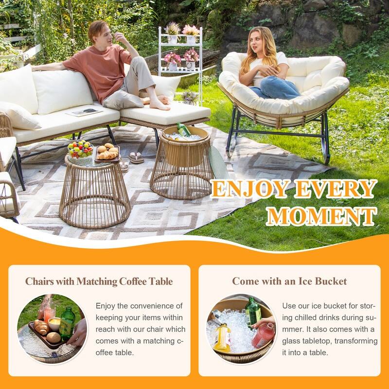 FINCATI 7-piece PE Wicker Outdoor Patio Furniture Set with Papasan Rocking Chair and Cushion