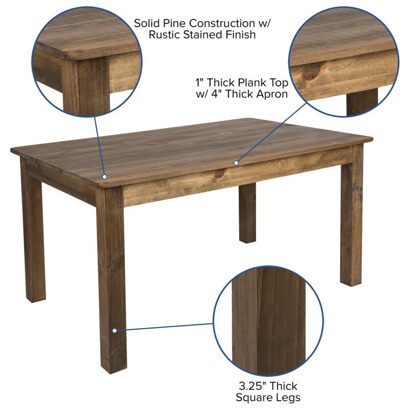 60" x 38" Antique Rustic Farm Table Set with 6 Cross Back Chairs and Cushions