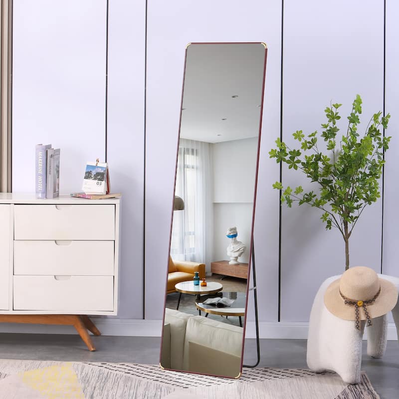 Roomfitters Floor Standing Full-Length Mirror with Walnut Frame, 60"x16.5" Wall Mounted Dressing Mirror for Bedroom