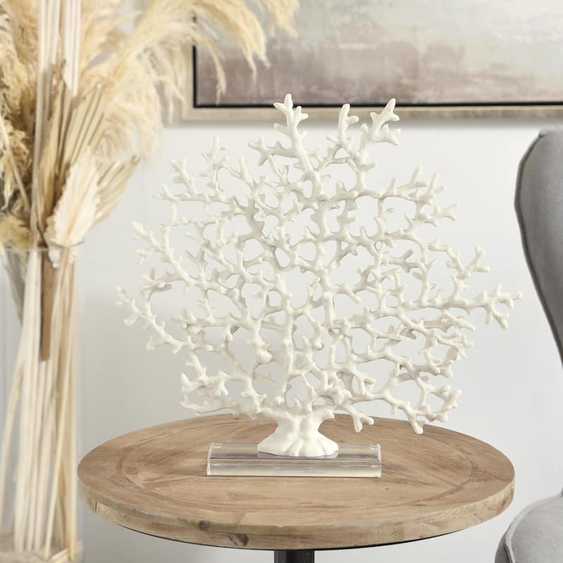 Resin Coral Decorative Sculpture with Clear Resin Base - White or Blue - Roche River Decor