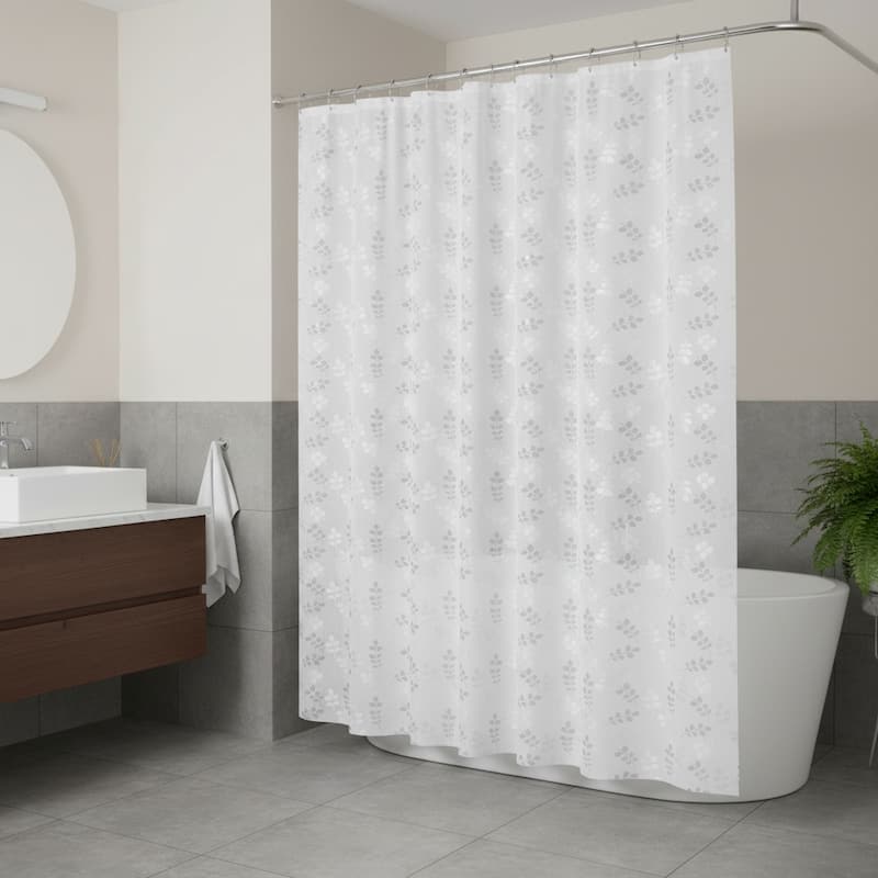 HomeRoots 72" White And Silver Floral Shower Curtain - 70.00 in. x 72.00 in.  x 0.10 in.
