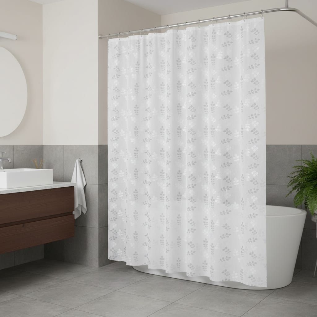 HomeRoots 72" White And Silver Floral Shower Curtain