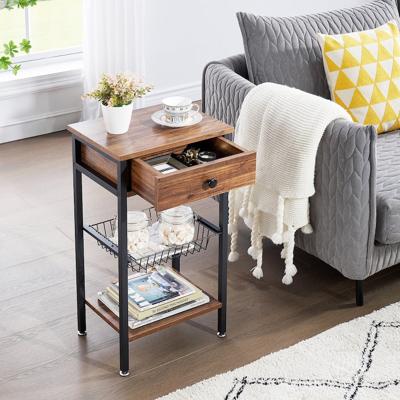 VELCEO 1-Drawer Modern Nightstands with Removable Basket(Set of 2)