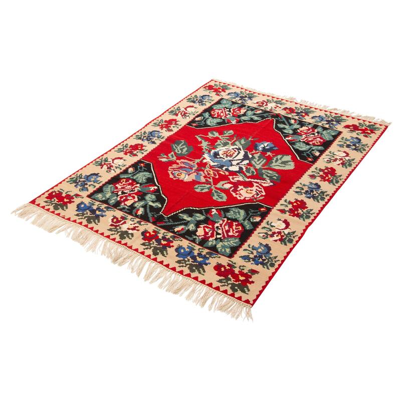 ECARPETGALLERY Flat-Weave Sivas Red Wool Kilim - 5'2 x 7'3