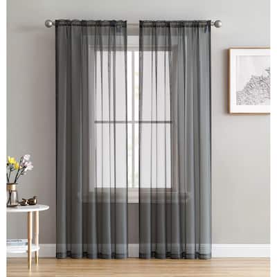 HLC.me Sheer Voile Window Treatment Rod Pocket Curtain Panels for Bedroom, Living Room, Kitchen - Set of 2 panels