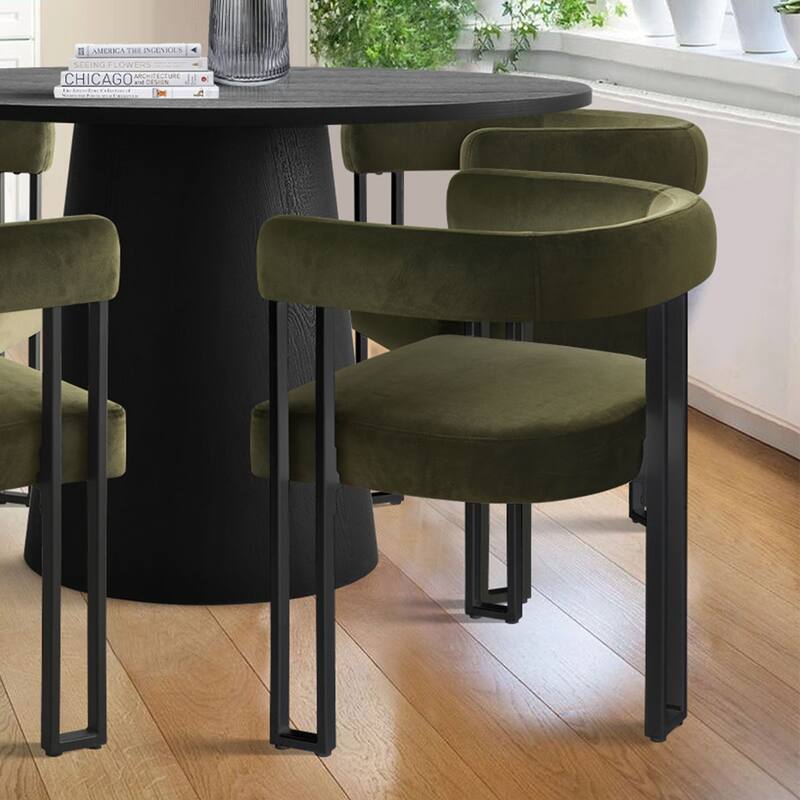 46" Black Round Dining Table Set with 4 Curved Back Arm Chairs