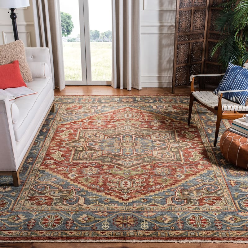 SAFAVIEH Hand-Knotted Samarkand Kristiane Traditional Wool Rug - 6' x 9' - Red/Blue