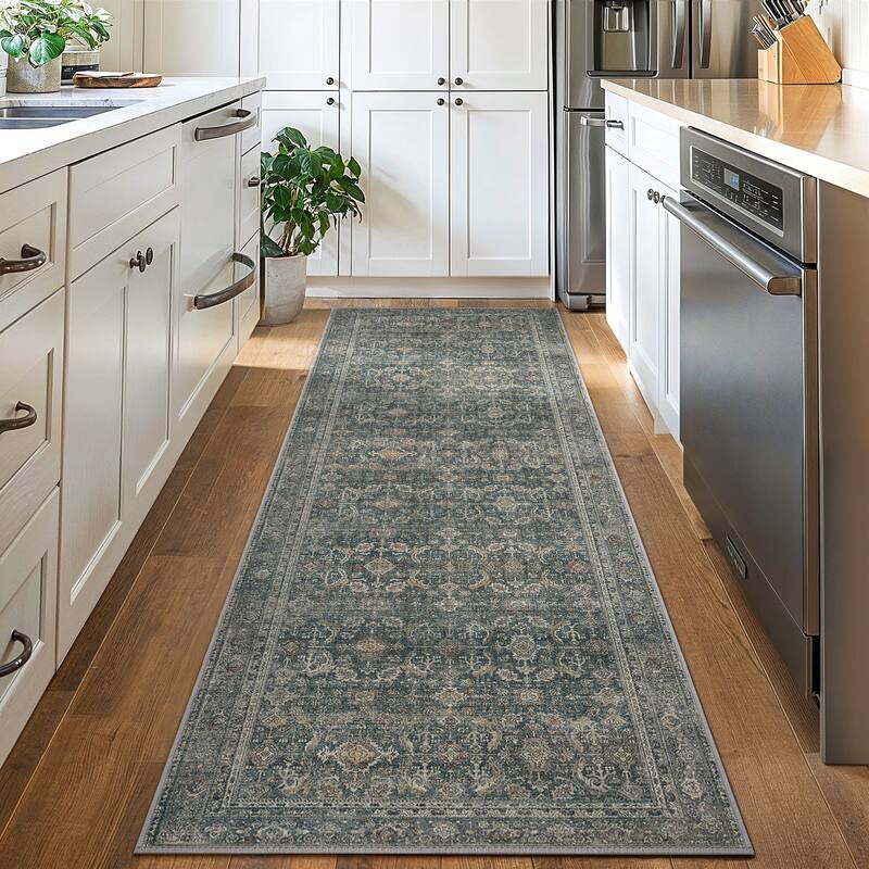 Mcow Grace Muted Floral Low Pile Non-Slip Machine Washable Area Rug
