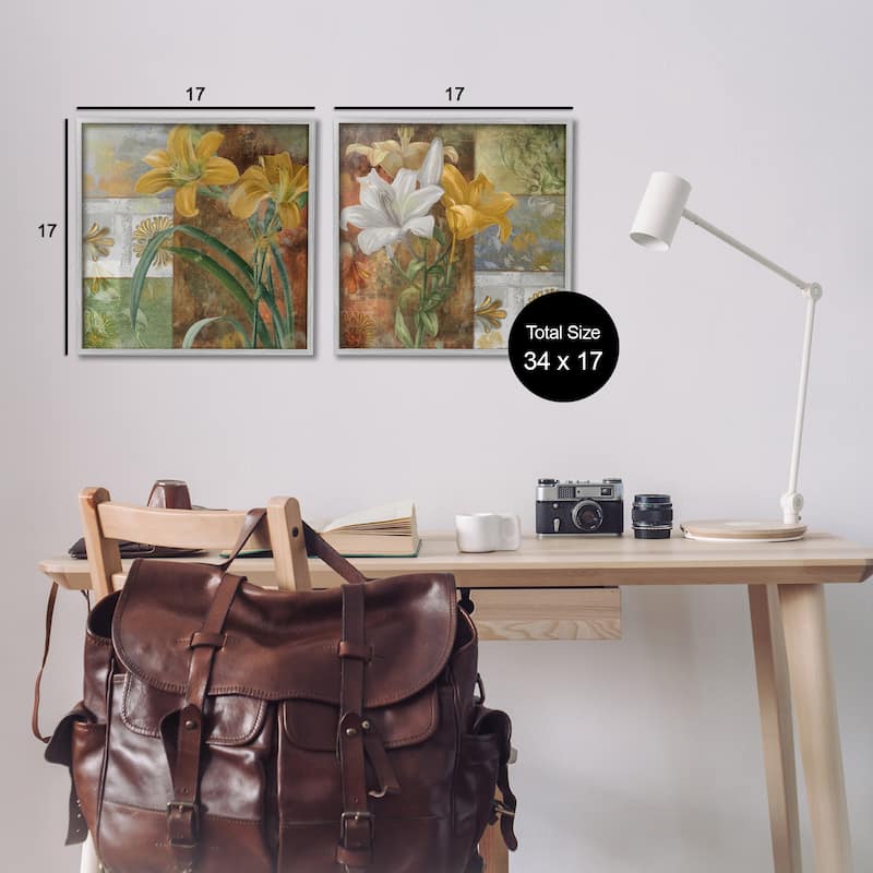 Stupell Lilies & Vintage Tile Patterns Framed Giclee Art Design By Sasha (Set of 2)