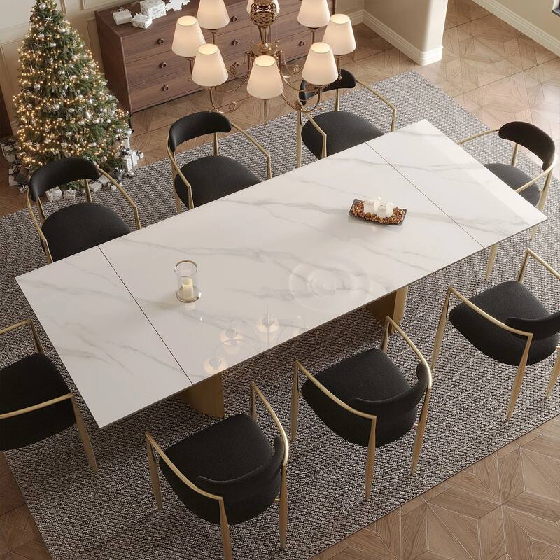 62.99"-94.48" Extendable Rectangular Sintered Stone Top Metal Base Dining Table - 94.48"